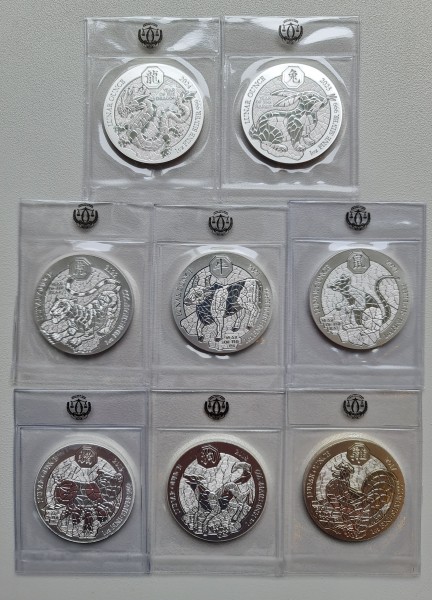 8x 1 Unze (oz) Silber Lunar Komplettset Silbermünzen 2017 - 2024 Ruanda
