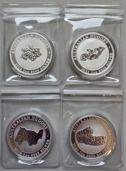 4x 1 Unze (oz) Silber Australian Nugget Komplettset Silbermünzen 2019 - 2022 Australien