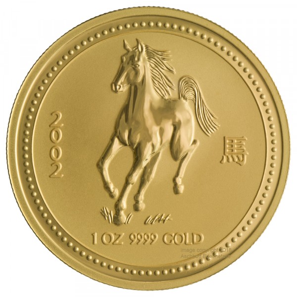 1 Unze (oz) Gold Lunar 1 Pferd Goldmünze 2002 Australien