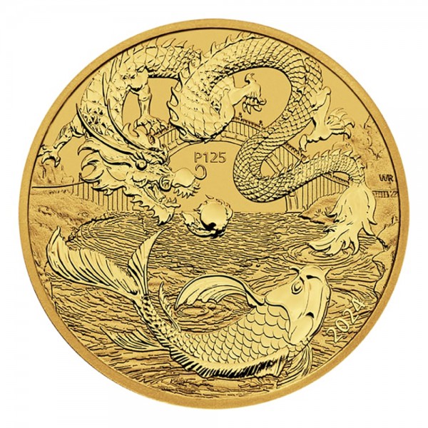 1 Unze (oz) Gold Chinese Myths and Legends Dragon & Koi 2024 Australien